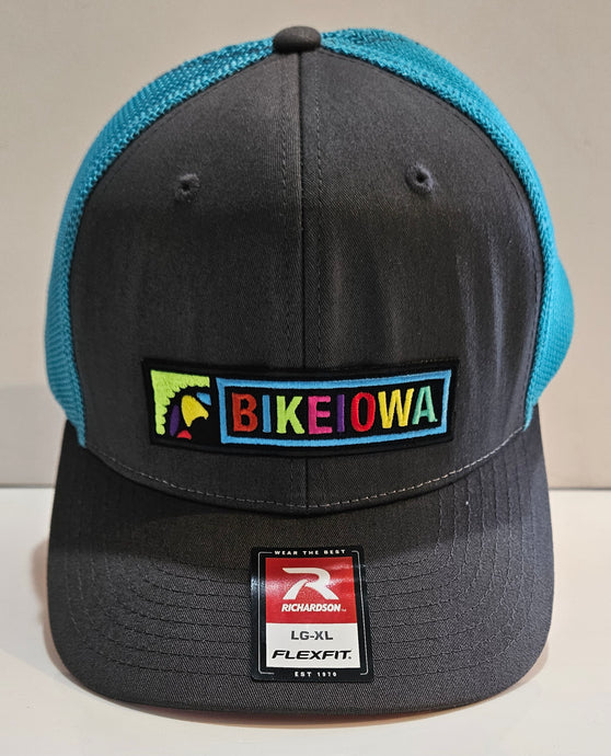 Trucker Cap - Fitted - Charcoal and Neon Blue - Rainbow