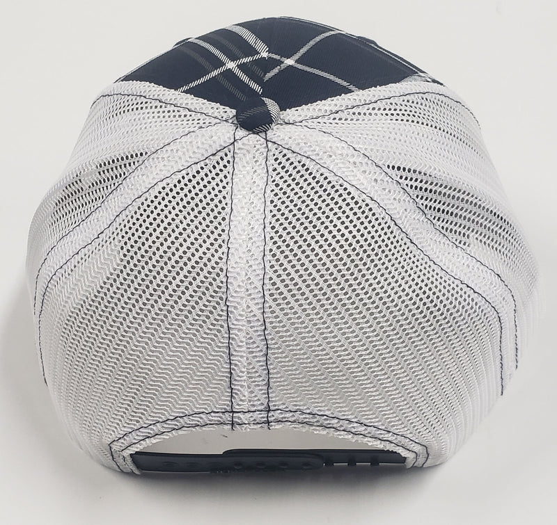 Load image into Gallery viewer, Trucker Cap - Snapback - Navy, Charcoal and White Plaid
