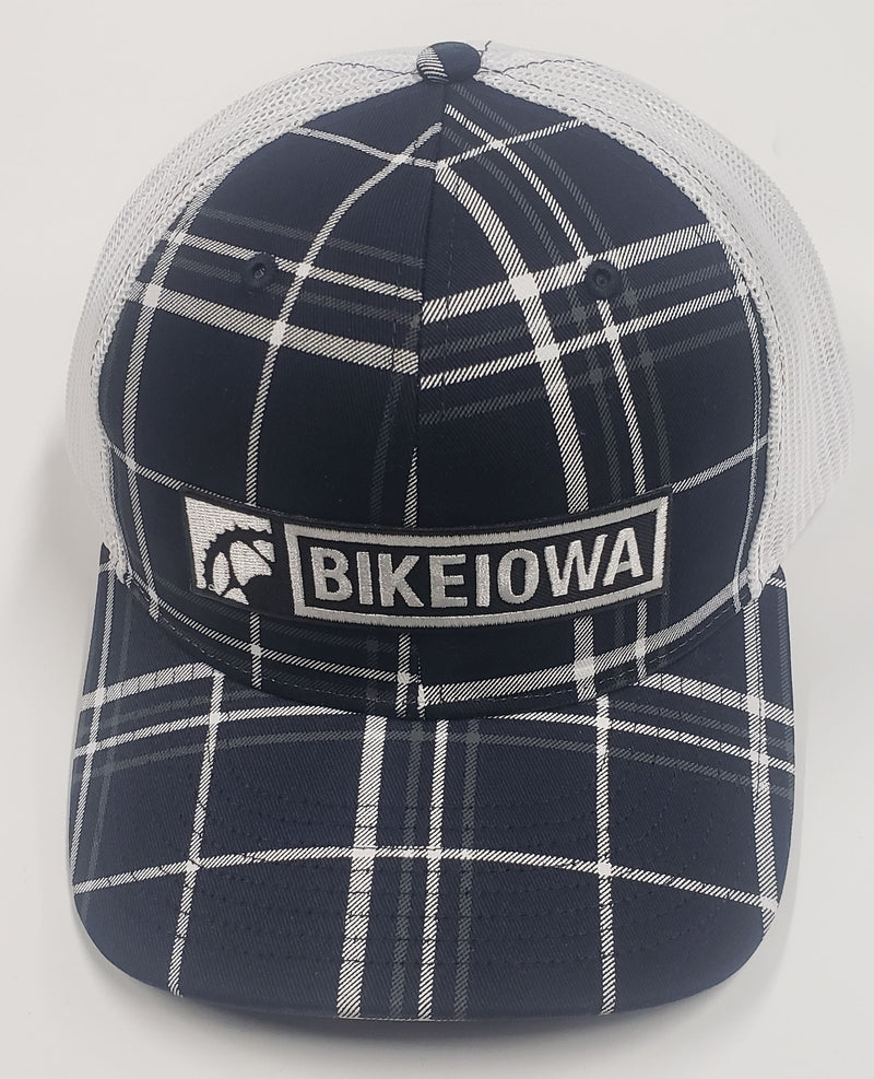 Load image into Gallery viewer, Trucker Cap - Snapback - Navy, Charcoal and White Plaid
